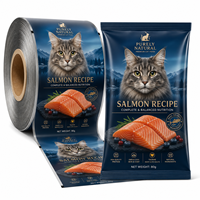 Film d'emballage laminé haute barrière imprimé sur mesure pour aliments pour chats au saumon, idéal pour les sacs de croquettes sèches premium