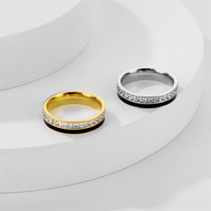 Anillo de Oro con 10% de Descuento, Anillo de Acero Inoxidable con Circonita Cúbica y Diamantes para Mujer, Sin Decoloración - Product Image 4