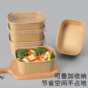 Boîte à lunch rectangulaire en papier kraft avec couvercle, boîte bento, bol à salade de fruits, récipient de pique-nique, conteneur alimentaire jetable - Product Image 3