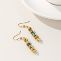 Boucles d'oreilles pendantes longues en acier inoxydable plaqué or 18 carats avec pierres naturelles turquoise pour femme, style vintage, idéales pour les fêtes, vente en gros