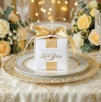 Caja de Regalo Personalizada para Recuerdos de Boda con Diseño de Concha, Papel Dorado y Cinta de Satén para Regalos de Fiesta de Bodas