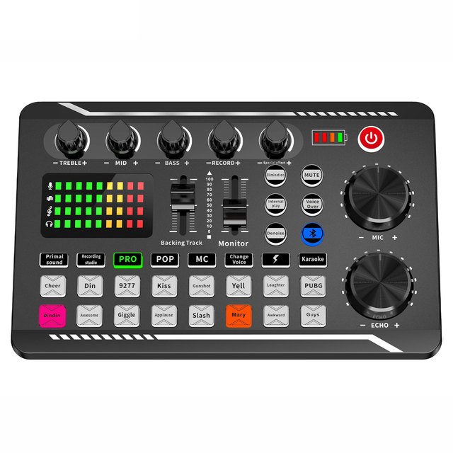 F998 Live Sound Card Audio Mixer Podcast Interface with DJ Mixer Effects Voice Changer with Sound Effects for Karaoke Tiktok PC