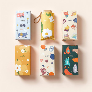 Mini bolsillos dorados de lujo, paraguas portátil con revestimiento UV compacto plano de 6 pliegues para niños, diseño pequeño y bonito - Product Image 1