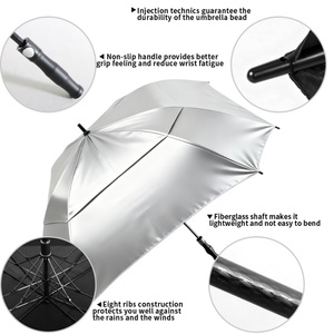 Extra Large 62" Square Golf <b>Umbrella</b> <b>Windproof</b> Auto Open Double Canopy Vents 190T Pongee Business Straight Stick Black - Product Image 2