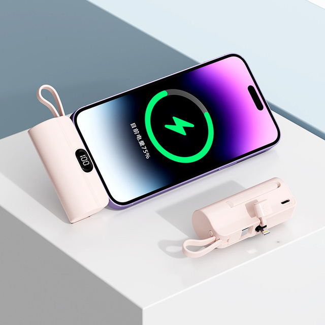 Compact Wireless Charging Portable Mini 5000mAh Capsule Power Bank with USB Input QC2.0 Mobile Charger Gift