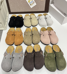 Zoccoli in Vera Pelle Scamosciata con Suola in Sughero, <span class=keywords><strong>Ciabatte</strong></span> Regolabili con Fibbia, Scarpe <span class=keywords><strong>Ortopediche</strong></span> Piatte Casual, Logo Personalizzabile Disponibile - Product Image 1