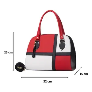 Bolso Tote Casual para Mujer Fana Ilma, Rojo, Blanco y Negro, de Cuero, con Dos Asas, Cierre Abierto, para Playa - Product Image 4
