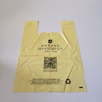 Sac de courses/supermarché personnalisé en PLA biodégradable et compostable, jaune clair, avec poignée gilet, à fond plat