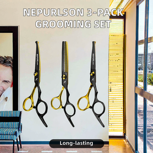 Juego de 3 Tijeras de Peluquería Canina de 6.0 Pulgadas con Dientes de Cuero de Colores, Fáciles de Usar, con Protección para las Cuchillas - Product Image 2