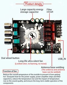 ZK-1602T 2*160W TDA7498E BT 5.0 サブウーファーアンプボード 2.0チャンネル ハイパワーオーディオ ステレオベースアンプ ファン DC15-36V - Product Image 5