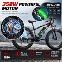Vélo de montagne électrique à pneus larges de 26 pouces, 36V 350W, cadre en aluminium, vélo tout-terrain, fourche à suspension, 21 vitesses, batterie personnalisée, vente en gros