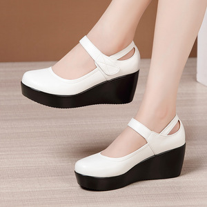 Sh10908a Comfort Black Red <strong>White</strong> Leather Loose Toe 6CM <strong>Wedges</strong> Office Shoes <strong>for</strong> <strong>Women</strong> - Product Image 5