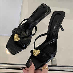 Sandalias de Tacón Alto con Corazón Metálico para el Verano 2025, Elegantes y Sensuales, con Punta Abierta y Cuadrada, para Fiestas, Tallas Grandes 35-40 - Product Image 2
