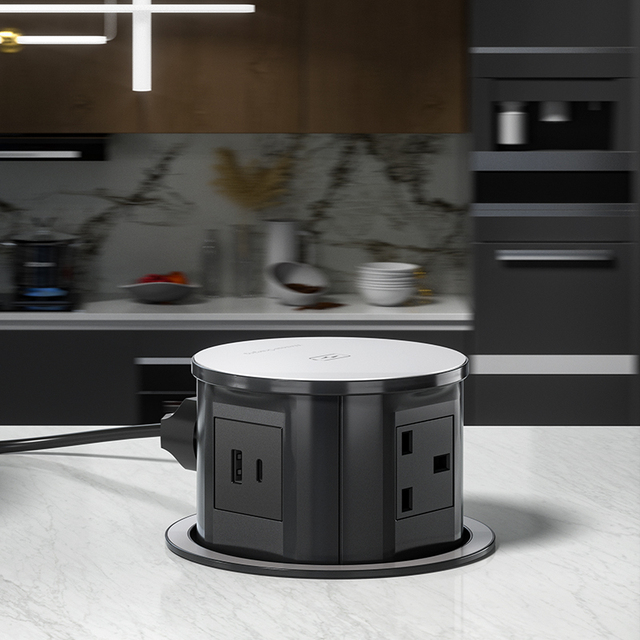 Joye Pop up Power Socket with Wireless Charger 4 UK Ports USB-A & USB-C 16A 110V-250V Kitchen Smart Socket
