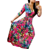 Robe décontractée de style bohème européenne et américaine à col en V imprimé, grande taille, S-5XL, pour tous les jours