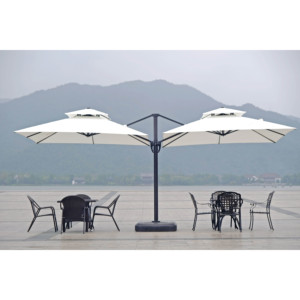 Parasol de jardin double face étanche avec manivelle et éclairage LED solaire extérieur - Product Image 5