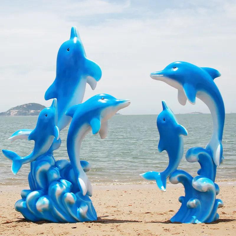 Décoration moderne de jardin Sculpture animalière grandeur nature Sculpture géante en fibre de verre dauphin pour Ocean Park