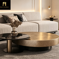 Ensemble de tables basses gigognes rondes en acier inoxydable doré, style luxe léger italien, haute qualité, pour salon et appartement