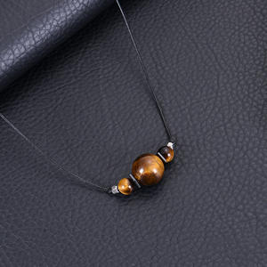 Collar de ojo de tigre Natural de 16MM, cuerda de cuero, colgante de cristal de ágata malaquita, collar de piedra para mujer, Unisex - Product Image 3