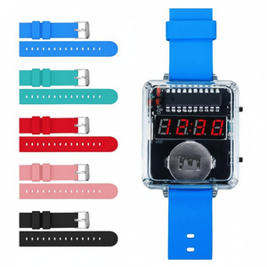 Kit de montre numérique LED avec bracelet en silicone de 22 cm, boîtier en plastique sportif unisexe, fermoir à boucle, assemblage DIY électronique - Product Image 1