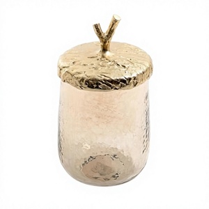 Customized size round shape nuts snacks <b>storage</b> jar glass sweets jar with aluminium lid tableware dates sweets jar - Product Image 1