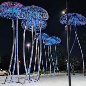 Sculpture d'art moderne en acier inoxydable en forme de méduse pour éclairage paysager extérieur de parcs et jardins, artisanat public en métal - Product Image 1