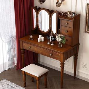 Tocador de Madera Maciza de Roble Estilo Francés Antiguo Retro, Escritorio con Cajones Estilo <span class=keywords><strong>Americano</strong></span>, Gabinete de Almacenamiento con Espejo y Taburete de Maquillaje - Product Image 5