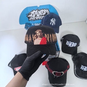 Casquette de baseball en coton tendance de style américain et européen, nouvelle collection, 6 panneaux, ajustable, broderie motif croisé, toutes saisons - Product Image 3