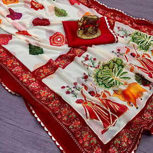 Saree con un Intrincado Diseño Bandhani en Toda la Prenda, Color Rojo y Blanco, Estilo Clásico Único, para Fiestas, Precio al por Mayor - Product Image 1