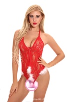 Pakaian Dalam Natal Set Lingerie Merah Seksi Berkualitas Ekspor ODM Sourcing Lintas Negara dari Spandex dengan Tali Transparan untuk Bodysuit