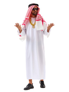 Tenue de performance cosplay émirati de luxe de Dubaï, robe blanche arabe, ensemble de costume de prince arabe avec bandeau pour homme - Product Image 1