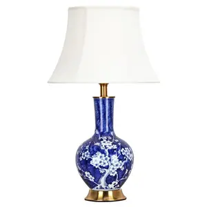 New Chinese Classical American Bedside Ceramic Desk Lamp Hand Painted Blue And White