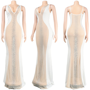 Vestido de Noche Elegante para Fiesta, Brillante, con Cristales de Estrás, Malla Transparente, Sexy, Ajustado, Largo, Maxi Vestidos - Product Image 5