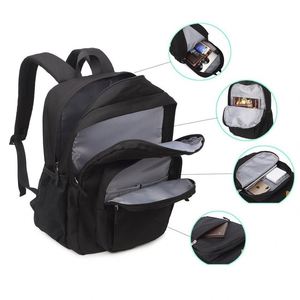 Sac à dos d'école imperméable noir 26L avec logo personnalisé, pour le collège, les voyages et les affaires, avec plusieurs compartiments - Product Image 5