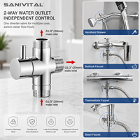 SANIVITAL Diviseur d'eau moderne en acier inoxydable chromé avec une seule sortie pour toilettes, installation facile