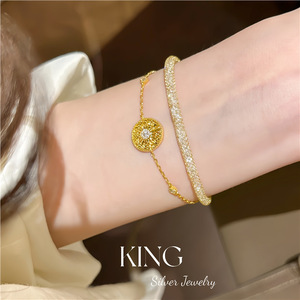 จี้พระอาทิตย์เงินแท้ King Silver Jewelry สร้อยคอเงิน S925 ชุบทอง ประดับคริสตัลและเพชรเทียม เหมาะสำหรับใส่ทุกวัน สร้อยคอแบบ unisex ดีไซน์สวยงาม - Product Image 3