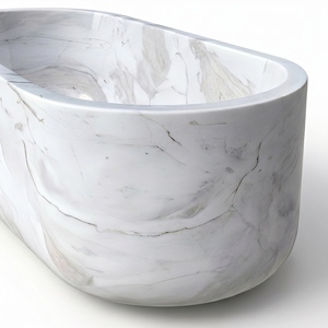 อ่างอาบน้ำรูปวงรีสั่งทำพิเศษสุดหรูหราทันสมัย สีขาวลายเกล็ดหิมะแบบสแตทูอเรีย สำหรับแช่ตัวในห้องน้ำ วิลล่า โรงแรม บ้านพักอาศัย - Product Image 2