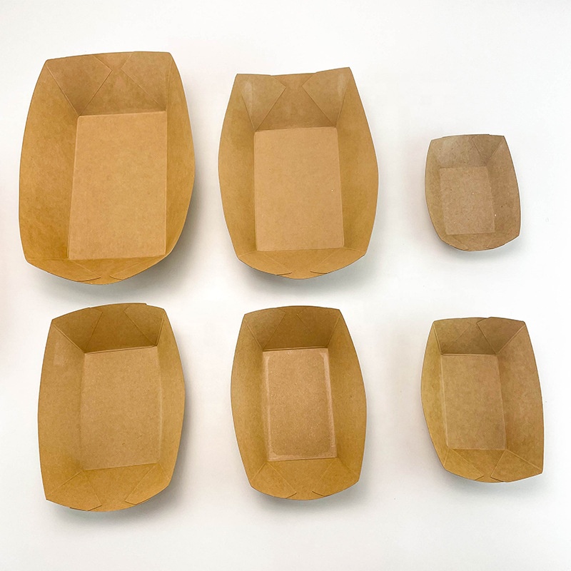 Brown Disposable Oil-Proof Kraft Paper Plate Bowl Container Fast Food Cardboard Rack for Sushi and Chewing Gum
