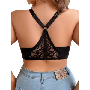 Sujetador de copa fina para mujer, talla grande, con encaje, copa 3/4, espalda cruzada, tirantes ajustables, con aros, diseño de botón frontal, transpirable para uso diario - Product Image 4