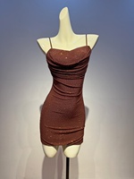 Kaffeebraunes Strass-Rückenfreies Slip-Kleid, Luxuriöses Minimalistisches Sexy Spaghetti-Träger Abendkleid für Geburtstag Bankett Party