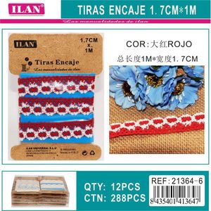 Cinghie in pizzo ILAN 1,7 cm x 1 m rosse, forniture per artigianato, per cucito e decorazioni - Product Image 3