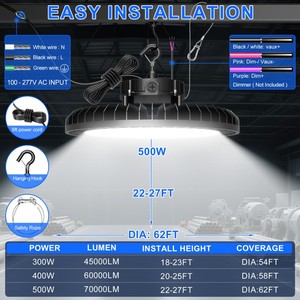 Lámpara LED UFO High Bay de 500W/400W/300W 5000K 100-277VAC para Almacenes, Iluminación Industrial, Lámpara de Techo Lumileds - Product Image 6