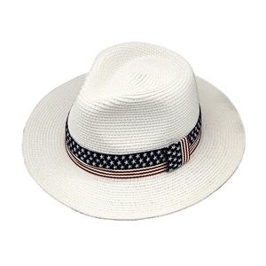 Người đàn ông mới phụ nữ UPF50 + bảo vệ rộng vành trắng rơm Panama Hat American cờ ban nhạc Fedora bãi biển Sun hat - Product Image 1