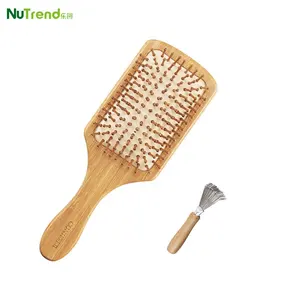 De madera Natural pelo cepillo cuadrado grande cepillos para los hombres y las mujeres de bambú suave paleta con limpiador