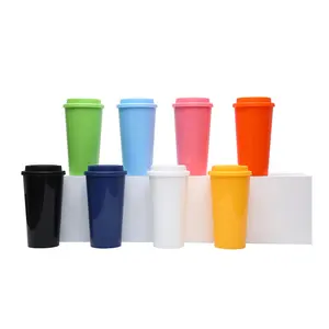 Venta al por mayor logotipo personalizado doble capa de plástico 16oz café leche vaso directo beber en blanco sublimación vaso