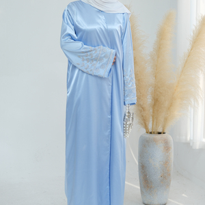  Uzun müslüman elbisesi islam giyim bayan giyim saten açık Abaya boncuklu kollu hırka Abaya Dubai düğmeleri ile - Product Image 4