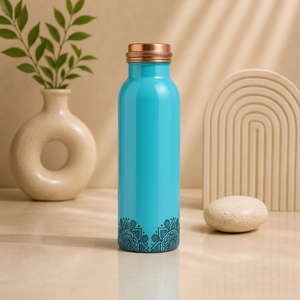 Botella de Agua de Cobre Esmaltado Azul Cielo Hecha a Mano con Diseño de Mandala – Botella Ayurvédica de Cobre Puro para Hogar y Oficina - Product Image 1