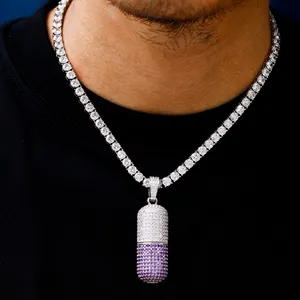嘻哈冰镇全钻石锆石胶囊设计定制标志时尚珠宝项链吊坠