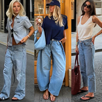 Jeans en denim pour femmes, coupe crayon, silhouettes multiples personnalisées, pantalon décontracté polyvalent à jambe large et évasée, vente en gros d'usine OEM ODM