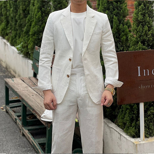 Abiti da <span class=keywords><strong>Uomo</strong></span> in <span class=keywords><strong>Lino</strong></span> Sottile Stile Britannico Retrò 2026, Completi Eleganti Monopetto Casual da Ufficio - Product Image 2
